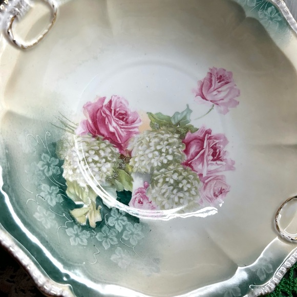 Vintage RARE Prussia Red Mark Oval Serving Bowl With Roses & Snowballs!! - Picture 9 of 11